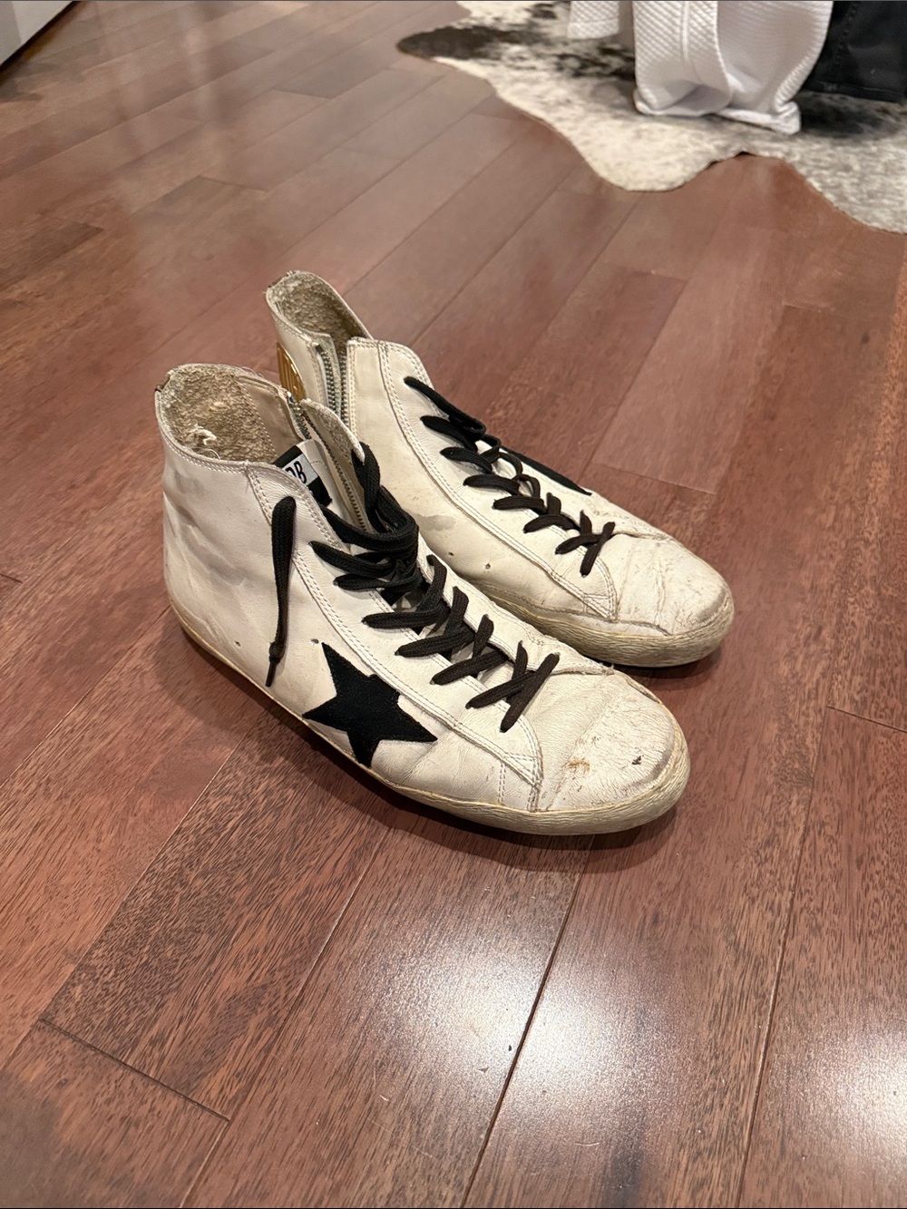 Golden Goose Off-White High-Top Sneakers with Black Star